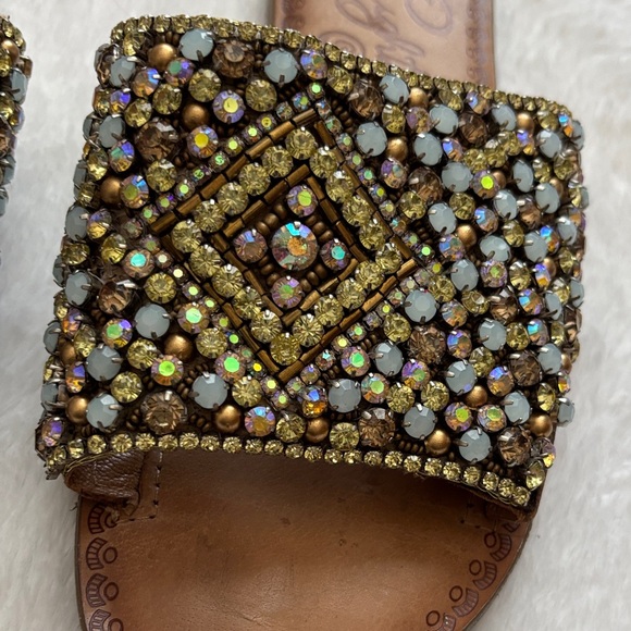 Naughty Monkey Rhinestone Brown Slide Leather Sandals - Picture 2 of 7